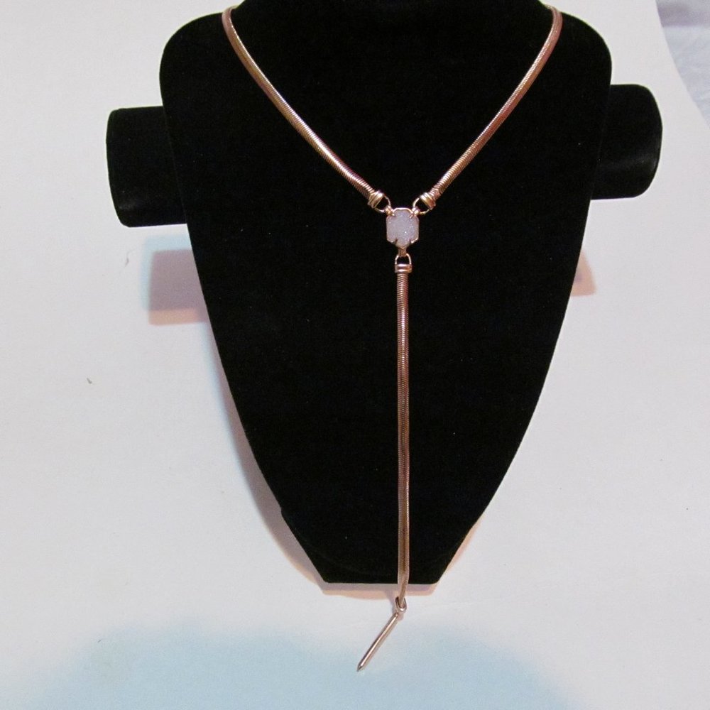 Womans beautiful Kendra Scott lariat iridescent drusy necklace signed